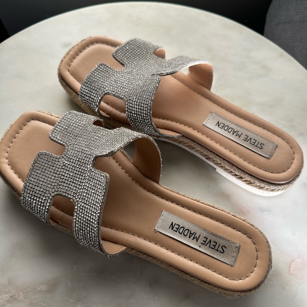 Steve Madden Sparkling Silver Slide Sandals